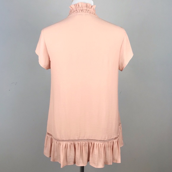 RO & DE Blush Pink Short Slv. Flowy Tie Ruffle Top - Picture 3 of 8